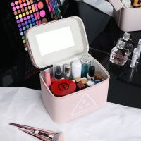 化妆包便携大小号容量化妆品收纳盒手提护肤品收纳包袋硬壳化妆箱 小号单层(有小字母)