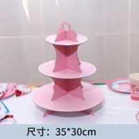 儿童生日派对用品一次性甜品台蛋糕架展示架点心架餐具三层摆台 白边粉色圆点款
