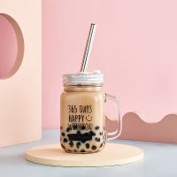 粗吸管玻璃杯公鸡杯奶茶杯子韩国个性水杯创意潮流可吸珍珠的杯子 黑365不锈钢吸管珍珠款 杯子+盖子+吸管