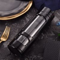 南方生活双层玻璃杯简约大容量男女水杯子耐热便携防摔家用泡茶杯 黑色350ML