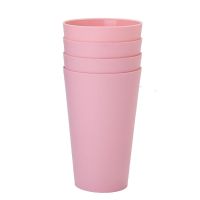 家用直身喝水杯塑料水杯洗漱刷牙杯耐摔防滑彩色杯子套装茶杯防摔 樱粉色230ml水杯 4个装