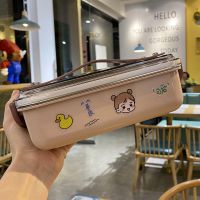 304不锈钢保温饭盒 双层分格学生便当盒上班族带饭分隔型餐盒套装 850ml单层粉色 饭盒+贴纸+勺子