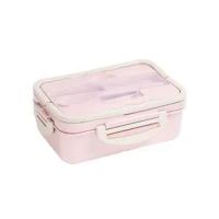 加厚304不锈钢保温饭盒上班族饭盒儿童便当盒成人学生分格快餐盒 普通三格粉 送304豪华餐具两件套
