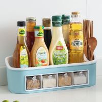 厨房收纳架调料盒套装家用组合调味品置物架多功能调料架子调味罐 小号4格蓝色[送勺子]