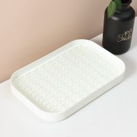 加厚大号杯子沥水茶盘新款长方形家用客厅双层塑料杯托置物架果篮 白色 小号 盘