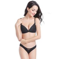 [文胸+内裤]清仓娜维达丝夏季无钢圈性感少女聚拢型三角文胸套装 黑色 32(70)+S裤