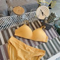 2021[诱惑少女]法式三角杯 少女学生薄款无钢圈内衣文胸内裤套 黄色(单件) 70/32AB