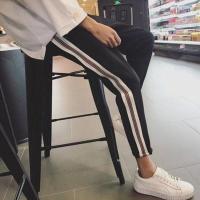 浅色破洞牛仔裤女夏季韩版新款割破老爹裤直筒宽松高腰显瘦阔腿裤 小红条[送腰带] S码[ 85-100斤]