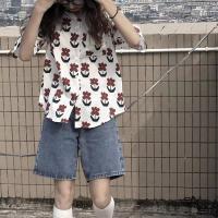 破洞牛仔裤女直筒宽松韩版复古小个子学生高腰乞丐裤显瘦阔腿长裤 蓝色5048 S