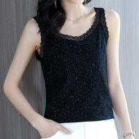 2021新款蕾丝打底衫宽松遮肚子上衣大码黑色春夏款女装蕾丝吊带衫 黑色6602 M 宽松大码建议85-100斤