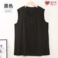 妈妈夏装上衣中老年女装大码棉料背心无袖衫加肥加大吸汗宽松遮肚 单件[黑色] 4XL 双扣拼接背心120-150斤