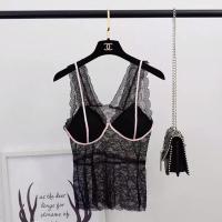 蕾丝皇后吊带背心一体式带胸垫内衣女可外穿内搭性感打底抹胸女士 黑色 L(75-115斤)
