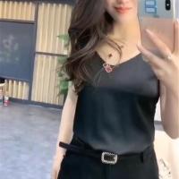 2021新款性感v领吊带背心女外穿内搭重工镶钻洋气时尚无袖打底衫 黑色 L
