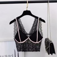 蕾丝皇后吊带背心一体式带胸垫内衣女可外穿内搭性感打底抹胸背心 短抹胸款[黑色] L[建议80-115斤]