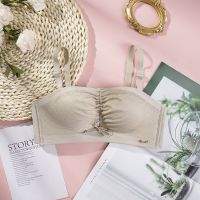 无肩带防滑露肩内衣女小胸聚拢上托收副乳隐形无钢圈无痕文胸套装 茶色(单件) 32/70AB通杯
