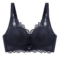 蕾丝文胸无钢圈聚拢小胸胸罩提胸夏款文胸防下垂女人新款中厚内衣 黑色-单件 试穿可退 M[32-70AB通杯]