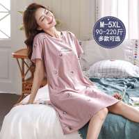 加肥加大码睡裙夏季女士棉质胖mm200斤孕妇可穿睡衣韩版夏天短袖 100%纯棉6802 M码:建议体重80-100斤