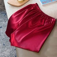 新款时尚短袖睡裙女夏季薄款性感诱惑冰丝连衣裙大码胖mm套装睡衣 1272酒红色裤子 M 80-95