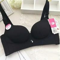 都市丽人文胸棉质薄款无钢圈 少女性感聚拢调整内衣棉女BCD杯 黑色6519 4排扣上薄下厚 80B 36