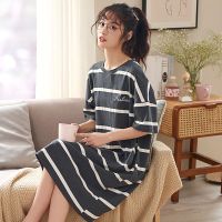 女士睡衣裙夏季新款短袖睡裙棉质薄款韩版学生可爱外穿家居服套装 C2300 女 M [优质棉]