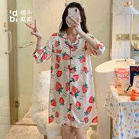 顶瓜瓜睡裙女夏冰丝绸开衫短袖睡衣中长款公主风性感宽松少女大码 670 M码80斤-95斤