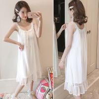 睡衣套裙子女夏学生可爱长款过膝ins宫廷风公主古风睡裙凉快蕾丝 背心裙(白色) S