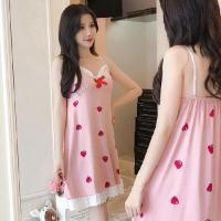 吊带睡裙女夏季薄款带胸垫睡裙韩版学生性感睡衣夏天连衣裙家居服 款[粉红草莓]自带胸罩 M 建议体重[85-95斤]