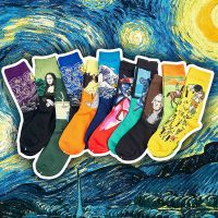 复古油画袜子男ins女韩版中筒长筒冬季潮jk棉长可爱袜情侣篮球袜 2双随机[自选请找客服备注]