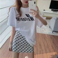 小众设计感短袖t恤上衣+字母印花半身裙女高腰显瘦a字包臀裙套装 白色上衣[单件] S 80-100斤内
