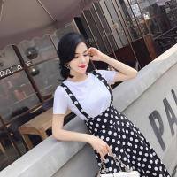 夏波点背带裤阔腿裤套装连体裤裙背带裤阔腿裤吊带裤休闲套装女 单黑色裤子 S