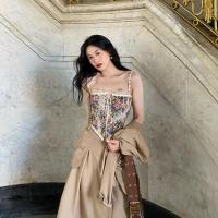 法式复古风吊带背心女2021夏季洋气复古重工碎花显瘦修身系带胸衣 花色 XS