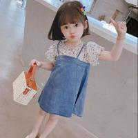 2021新款儿童牛仔裙子新款2021年碎花吊带连衣裙夏装超仙小学生女 牛仔蓝色_促销 75 80厘米穿