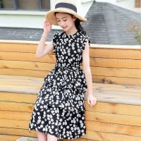 女童连衣裙2021新款长裙中大童小雏菊雪纺碎花无袖裙女孩洋气夏季 黑色 130