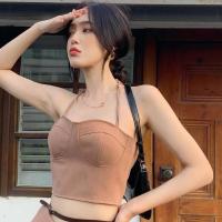 性感A字半身裙炸街包臀短裙+辣妹上衣小吊带打底背心外穿潮流抹胸 咖色背心 S