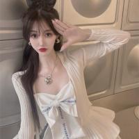 套装裙女2021夏季新款韩版蝴蝶结吊带+薄款开衫+花苞半身裙三件套 白色开衫 单件 S