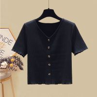 大码女装200斤胖妹妹夏季套装女显瘦短袖小清新碎花半身裙两件套 黑色上衣 M [建议80-100斤]