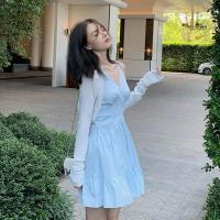 温柔风V领吊带连衣裙套装女夏季新款外搭薄款防晒披肩开衫两件套【7天内发货】 开衫 单件 S 建议90~100斤