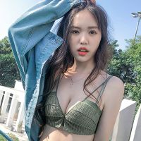 性感蕾丝内衣内裤套装加厚小胸罩少女聚拢款无钢圈文胸收副乳上托 军绿色(单件) 32/70A