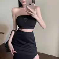 性感A字半身裙2021新款开叉半身长裙+辣妹上衣背心女外穿潮流抹胸 黑色抹胸 S