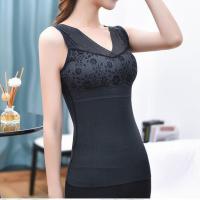 保暖背心女带胸垫加绒蕾丝德绒自发热保暖衣无痕内衣女秋衣打底衫 黑色 6882# L 80-100