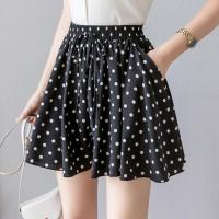 2021韩版夏季新款波点阔腿短裤高腰大码裙裤雪纺松紧腰波点短裤 黑色波点 XS 建议40-50斤