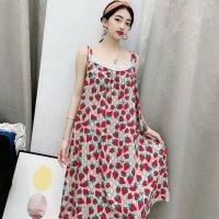 大码睡衣女夏季新款潮220斤宽松豹纹蕾丝吊带连衣裙性感长睡裙女 【优质面料】草莓 L 80-100