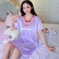 冰丝睡衣女夏丝绸吊带韩版薄款春夏季女士睡裙睡袍两件套家居服 021#吊带裙[浅紫] M