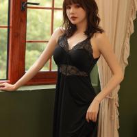 [带胸垫]大码性感睡裙女极度诱惑火辣韩版可爱吊带睡衣秋冬套装 009黑色 S 80-95斤