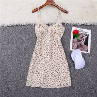 性感睡衣女夏季薄款带胸垫聚拢蕾丝诱惑露背私房吊豹纹带家居睡裙 1898# M 80-100斤