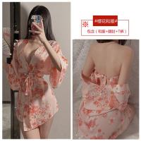 性感樱花雪纺和服浴袍女夏短款激情诱惑情趣睡裙系带私房睡衣套装 樱花和服（不含丝袜） 均码 （80-125斤）