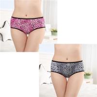 性感豹纹内裤舒适柔软透气多码女士三角裤竹炭纤维中腰女士内裤 [两条装]浅灰 玫红 S码(适合70-90斤)