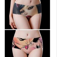 2条冰丝印花内裤性感三角裤女中腰无痕印花内裤卡通可爱少女内裤 白色 以图片为准 腰围2尺以内