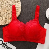 [曼可婷]无钢内衣女无磁本命年薄加厚小胸聚拢上托侧收文胸套装 幸运红 32/70[薄款]AB杯