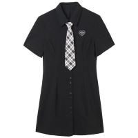 太平彼岸鸟2021夏装新款韩版POLO领高腰A字短裙时尚学院风连衣裙 黑色 收藏加购优先发货 S